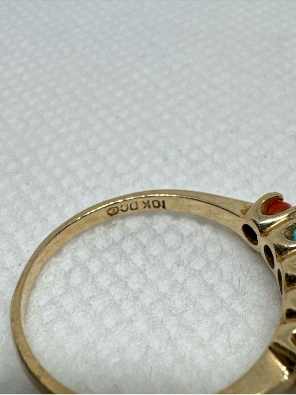 VTG BEAUTIFUL 10K YELLOW GOLD MULTI STONE TURQUOISE PEARL JADE RING SIZE 5.75 - Picture 9 of 15